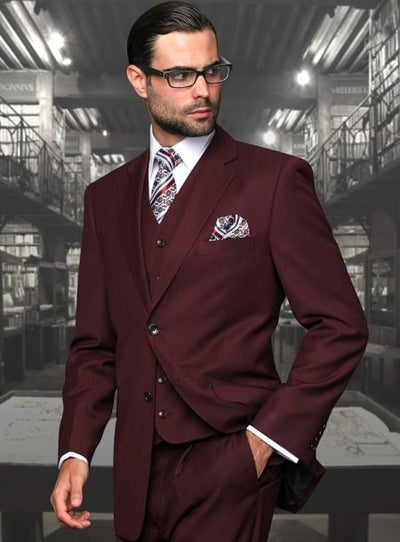 Mens Suits Regular Fit - Wool Suit - Pleated Pants - Burgundy Suit
