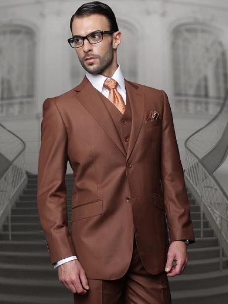 Mens Suits Regular Fit - Wool Suit - Pleated Pants - Copper Suit