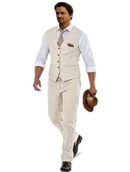 Groomsmen Summer Beach Prom Beige Vest and Pants Set