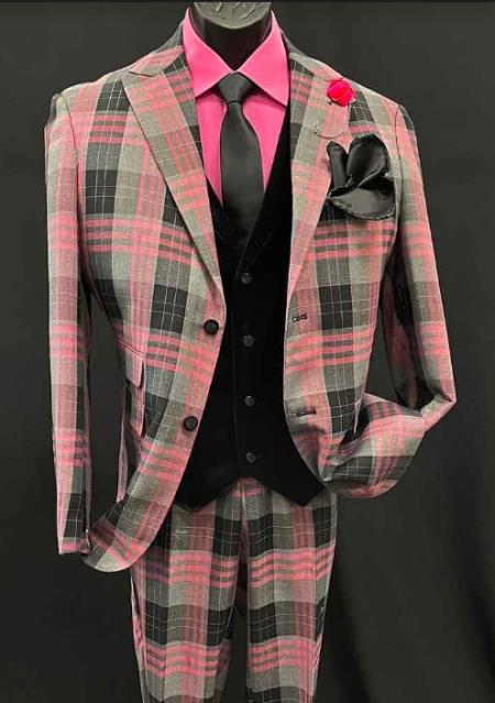 Mens Two Button Peak Lapel Multi-color Suit