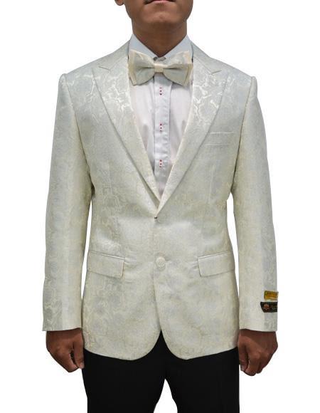Ivory Dinner Jacket - Ivory Blazer - Cream Paisley Wedding Tuxedo Jacket