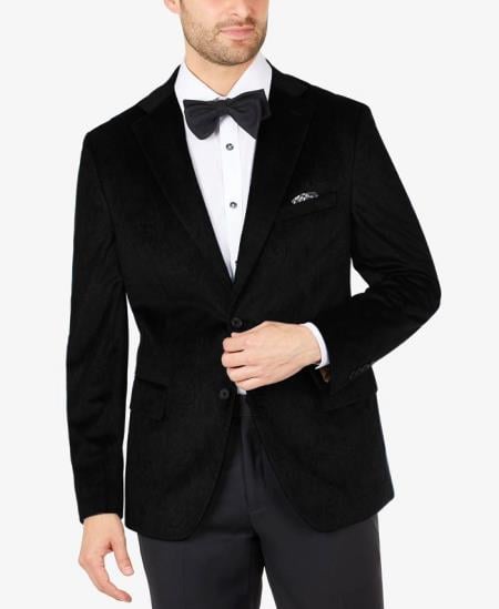 Black Velvet Blazer - Paisley Sport Coat - Slim Fit