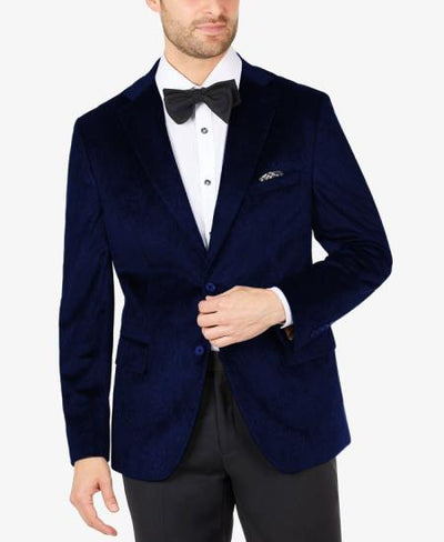 Navy Blue Velvet Blazer - Paisley Sport Coat - Slim Fit