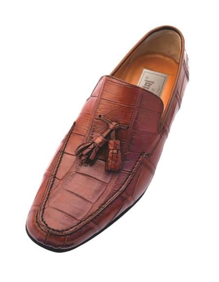 Mens Ferrini Crocodile Tassel Loafer Dress Shoe in Cognac