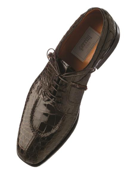 Mens Ferrini Alligator Belly Split Toe Dress Shoe in Olive Green