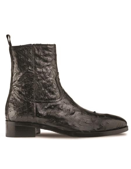 Mens Black Ostrich Straight Heel Dress Boots