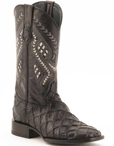Mens Print Pirarucu Fish Boots Handcrafted Black