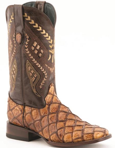 Mens Print Pirarucu Fish Boots Handcrafted Cognac