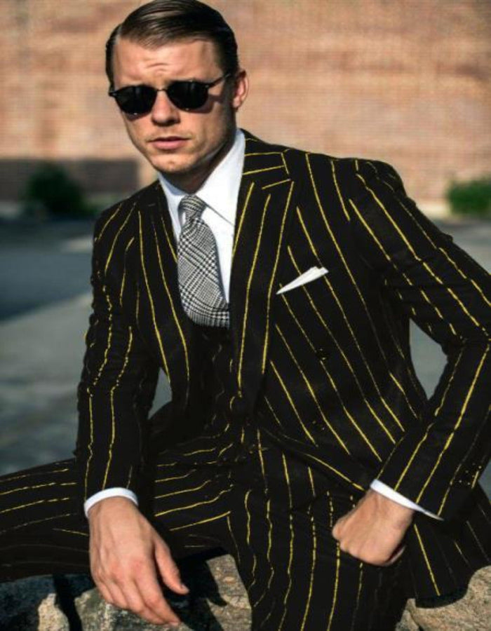 Black and Gold Pinstripe Vested Suit