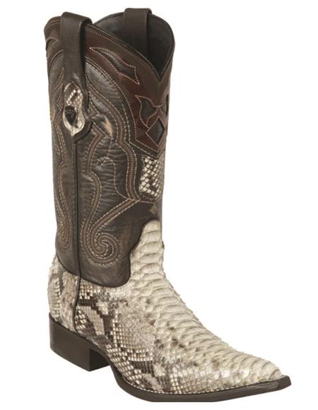 Men’s Natural Snake Skin Pointed Toe Western Boots, Exotic Cowboy Dress Boots