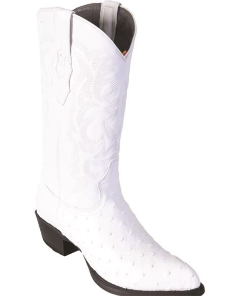 Los Altos Men White Genuine Full Quill Ostrich Western Cowboy Boot J-Toe