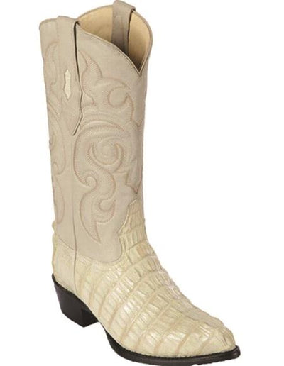 Los Altos Men White Genuine Crocodile Caiman Tail Cowboy J-Toe Boot
