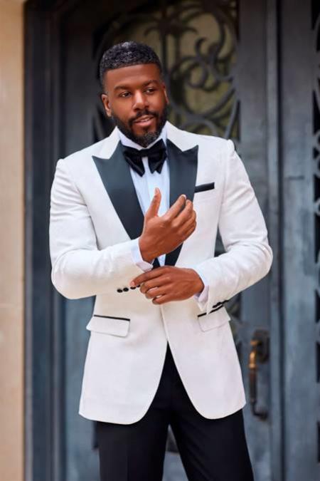 Mens One Button Notch Lapel Suit White