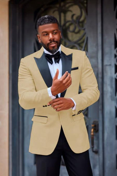 Mens One Button Notch Lapel Suit Tan