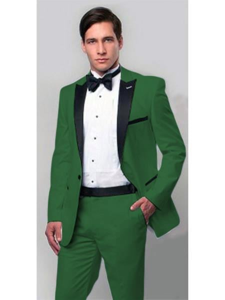 Mens One Button Notch Lapel Single Breasted Suit Hunter