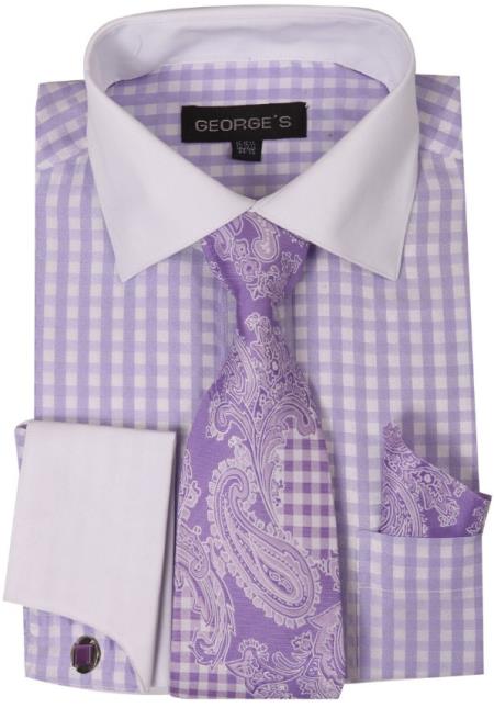 Mens Fashion Dress Shirt Matching Color Lavender