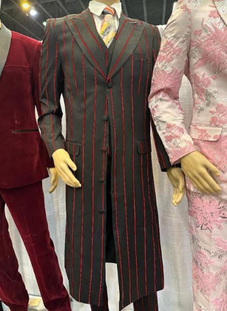 Maxi Length - Black and Red Pinstripe Zoot Suit - Long Suit