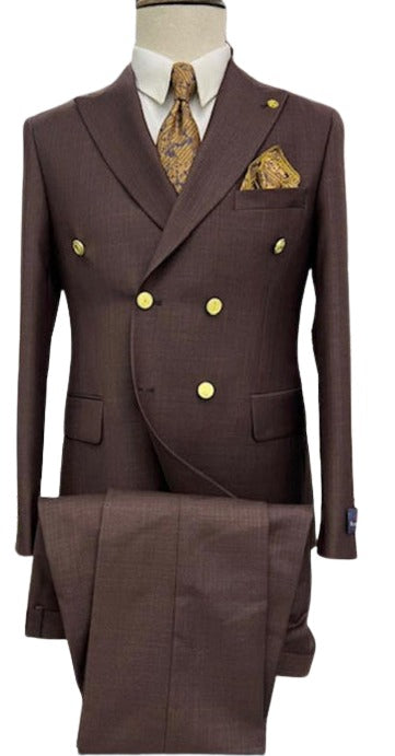 Mens Double Breasted Blazer - Wool Brown Sport Coat With Gold Buttons