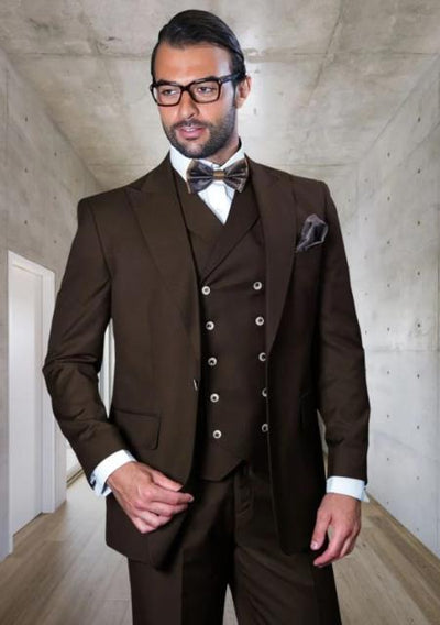 Big and Tall Suits - 100% Wool Suit - Peak Lapel Classic Fit - Pleated Pants - Brown