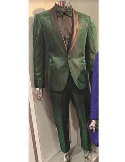 Shiny Emerald Green Tuxedo - Flashy Metallic Fabric Suit