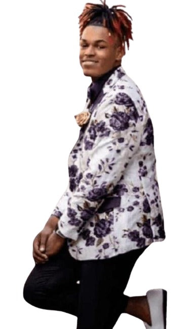 White and Purple Blazer - Paisley Sport Coat - Floral Prom Tuxedo