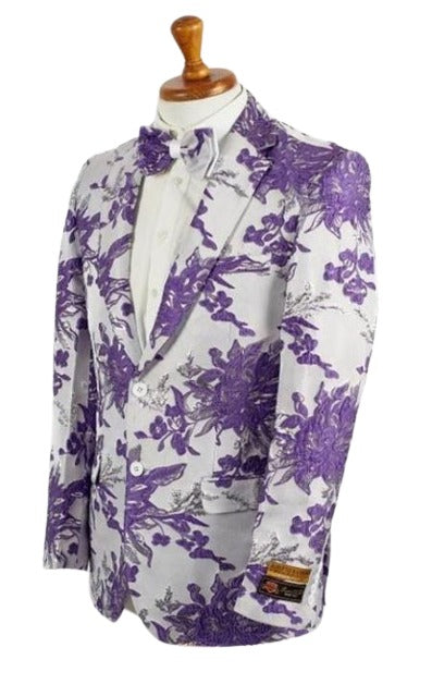 White and Purple Blazer - Paisley Sport Coat - FloralProm Tuxedo