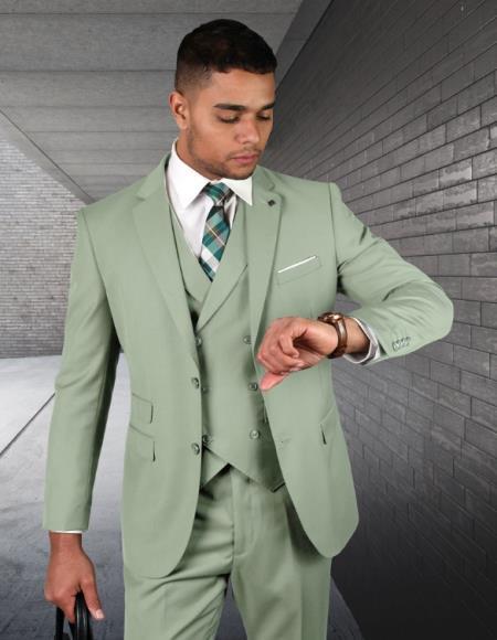 Sage Green Suits - 100% Wool Suit - Light Green Suit Double Breasted Vest - Summer Color Suit