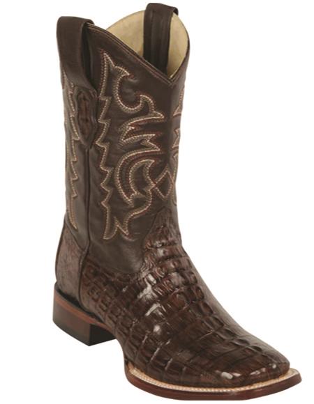 Brown Square Toe Cowboy Boots Caiman