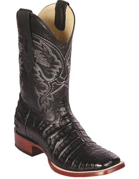 Black Caiman Square Toe Cowboy Boots