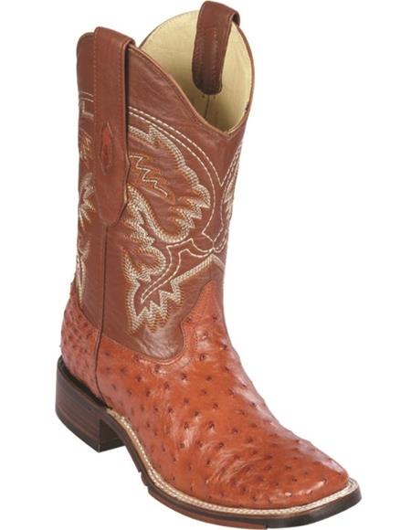 Cognac Ostrich Square Toe Western Boots