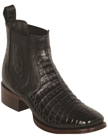 Mens Black Caiman Short Square Toe Western Boots