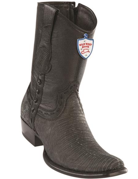 Mens Genuine Leather Lizard Skin Dubai Toe Short Boots Color Sanded Black