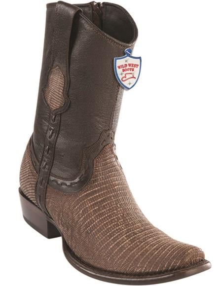 Mens Genuine Leather Lizard Skin Dubai Toe Short Boots Color Sanded Brown
