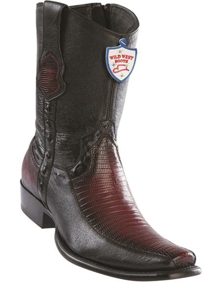 Mens Genuine Leather Lizard and Deer Dubai Toe Short Boots Color Faded Burgundy