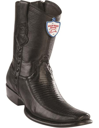 Mens Genuine Leather Lizard and Deer Dubai Toe Short Boots Color Black