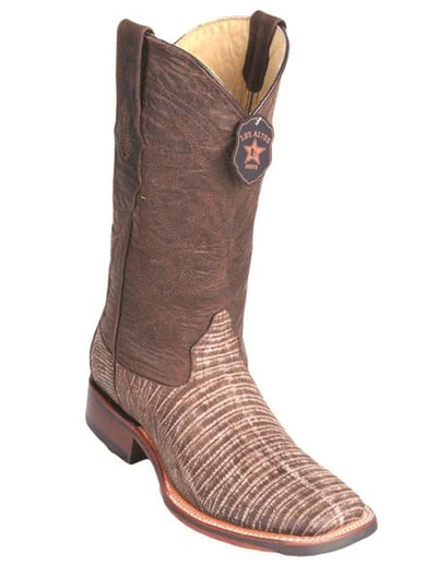Mens Lizard Square Toe Cowboy Boots Brown