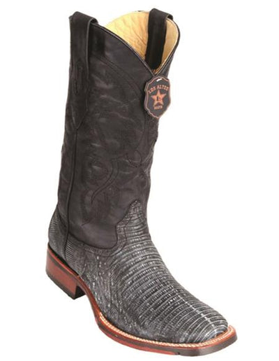 Mens Lizard Square Toe Cowboy Boots Sanded Black