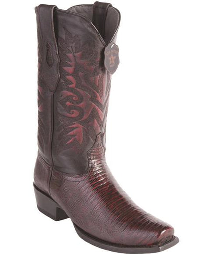 Mens Lizard Teju Cowboy Boots 7-Toe Black Cherry