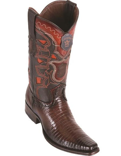 Mens Lizard Teju European Toe Cowboy Boots - Faded Brown