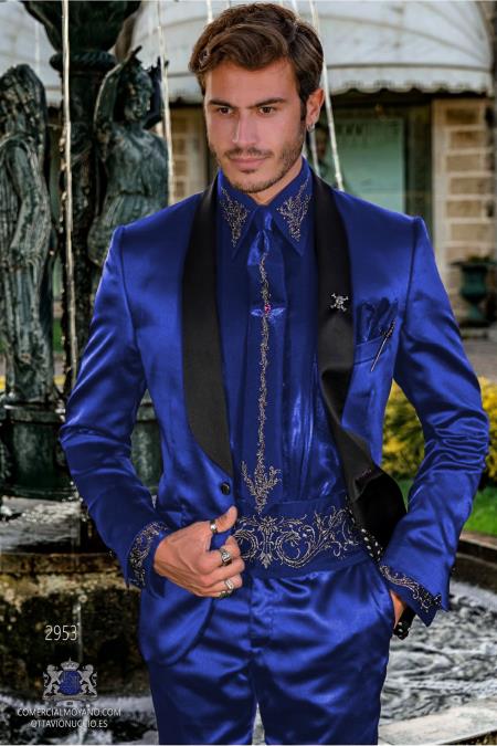 Sateen Fabric Suit - Shiny Tuxedo - Prom Suit - Groom Tuxedos - Indigo Blue Indigo Blue / 38 Regular Jacket+32 Waist Adjustable 28to34)(Height: 5 7 Sateen Fabric Suit - Shiny Tuxedo - Prom Suit - Groom Tuxedos - Indigo Blue Indigo Blue / 38 Regular Jacket+32 Waist Adjustable 28to34)(Height: 5 7