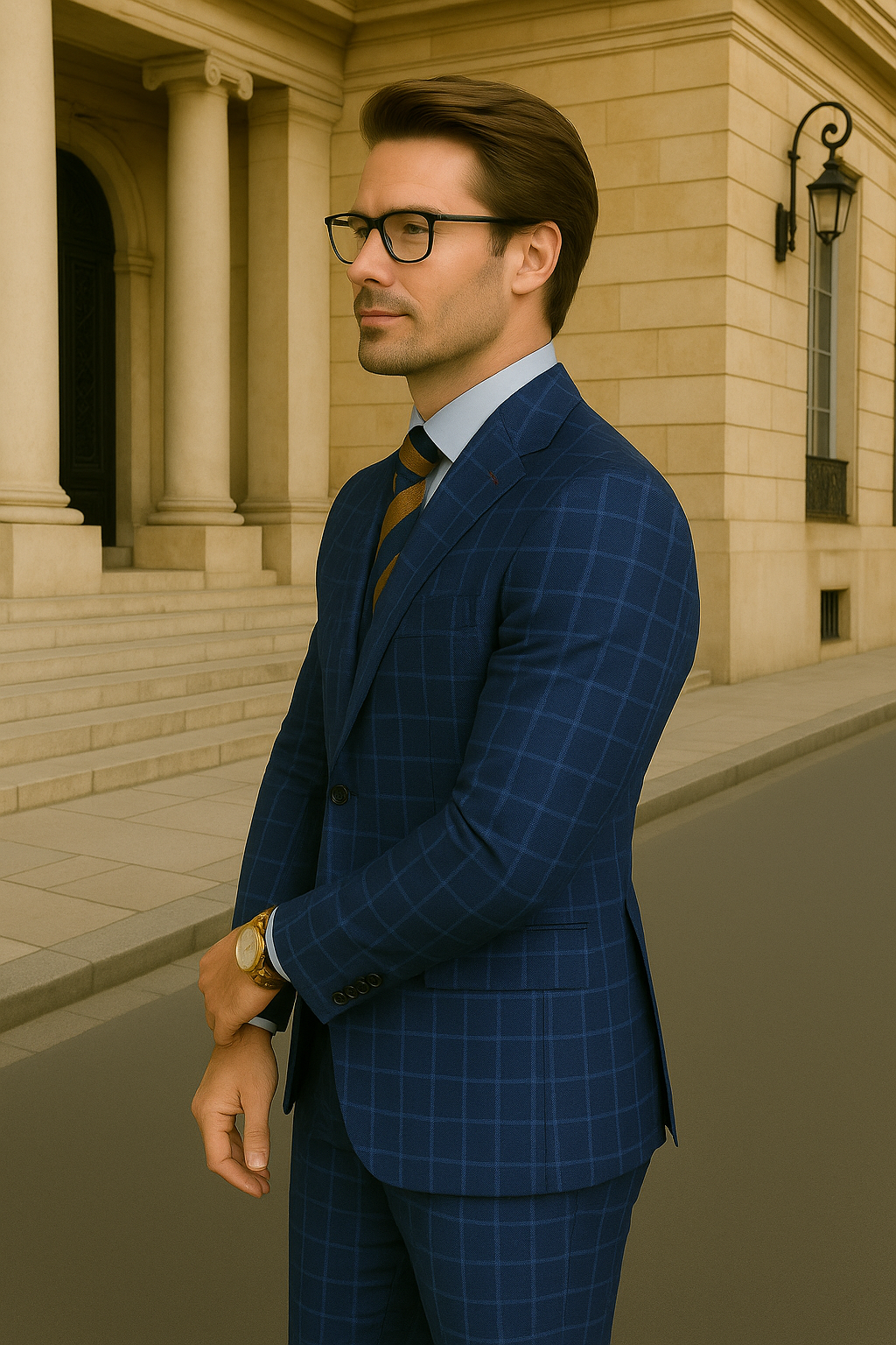 Italian Wool 3-Piece Modern Plaid Suit