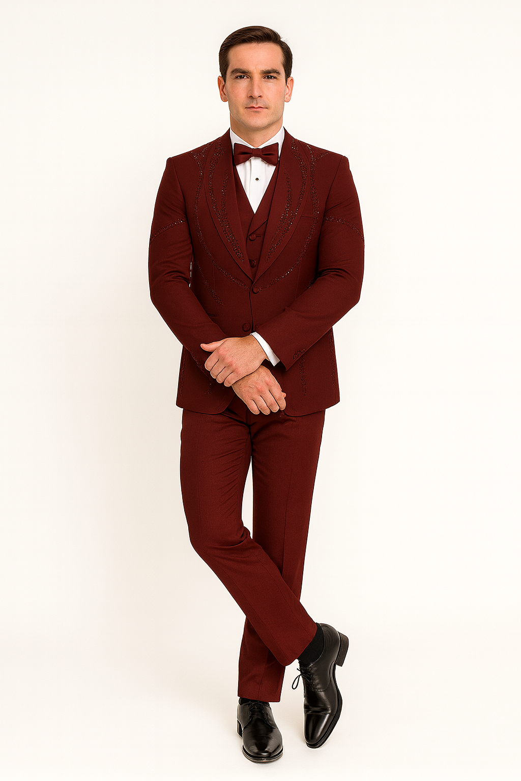 Burgundy Italian Wool 3-Piece Tuxedo for Men