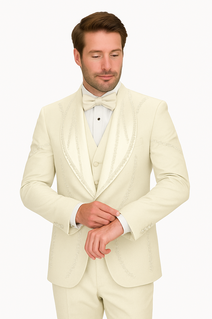 Off White Italian Wool 3-Piece Tuxedo