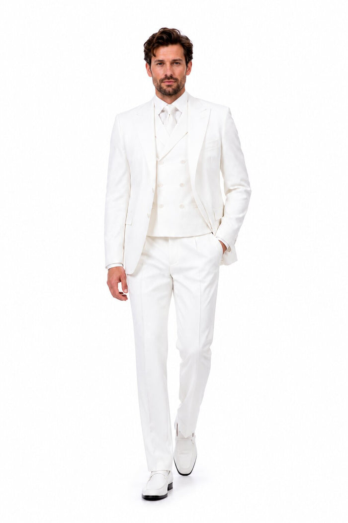 Tiglio Italian Suit - Real Wool Fabric Super 150's San Giovesse off White, Wide Leg Suit & Vest super 150" wool in Color Off White