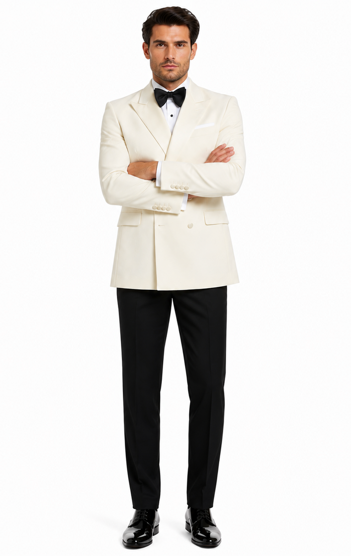 Ivory Double Breasted Tuxedo Dinner Jacket