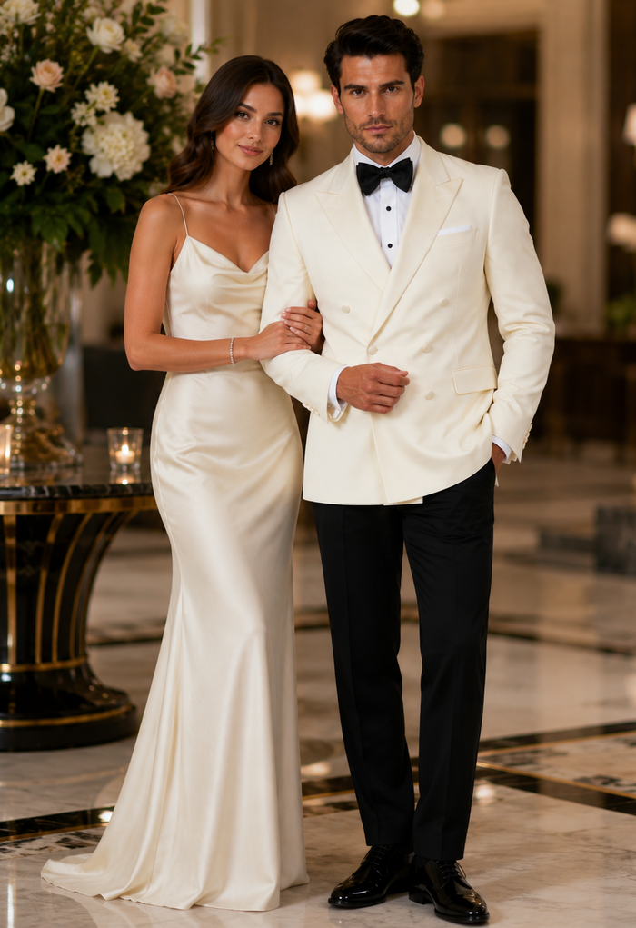 Ivory Double Breasted Tuxedo Dinner Jacket
