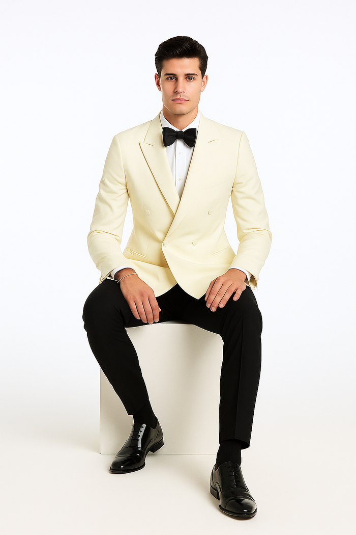 Ivory Double Breasted Tuxedo Dinner Jacket - Cream Dinner Jacket - Off White Tuxedo