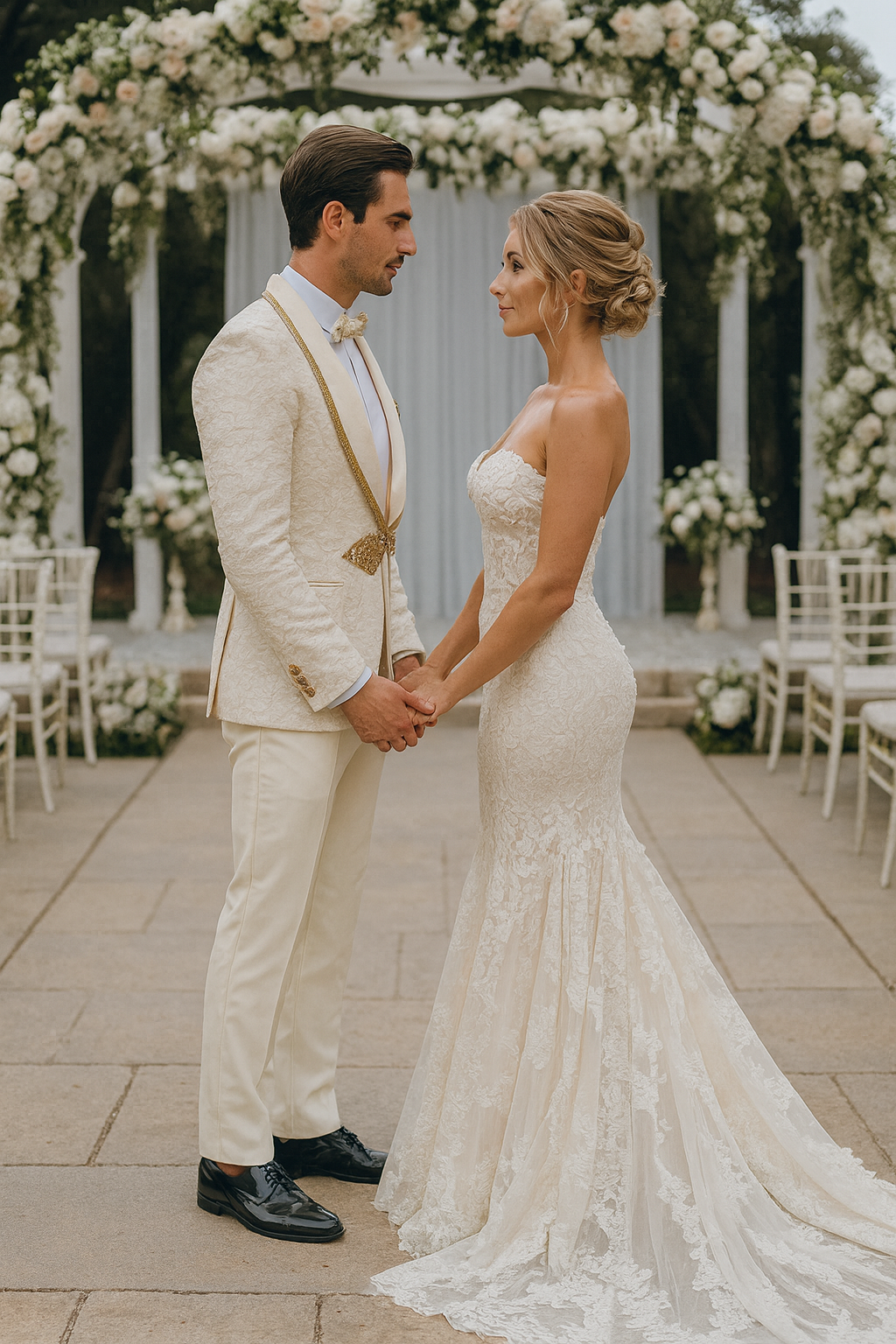 Ivory & Gold Paisley Tuxedo with Ornate Clasp – Wedding & Prom