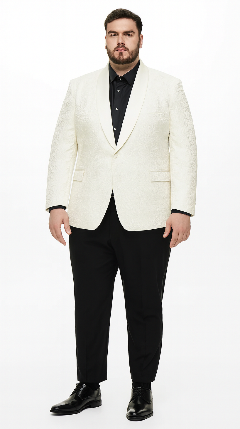 Ivory Paisley Tuxedo Jacket with Shawl Lapel – Wedding & Prom