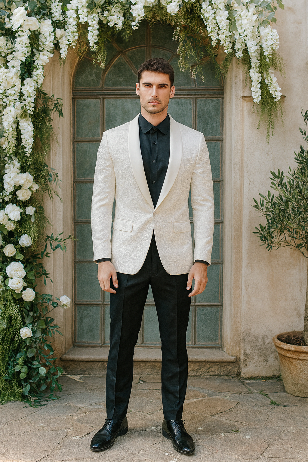 Ivory Paisley Tuxedo Jacket with Shawl Lapel – Wedding & Prom